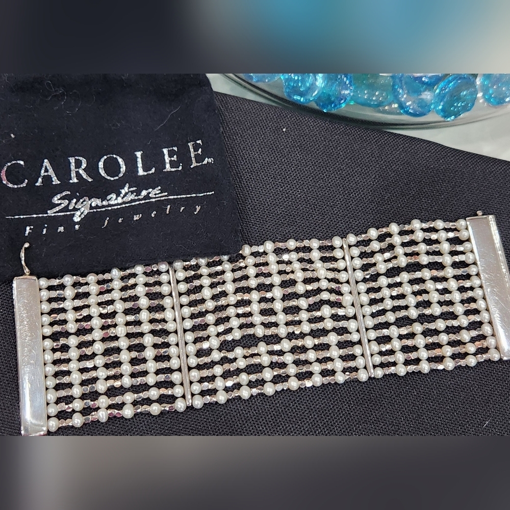 Carolee Signature Collection Vintage Genuine Pearl And 925 Silver Multi-Row Cuff